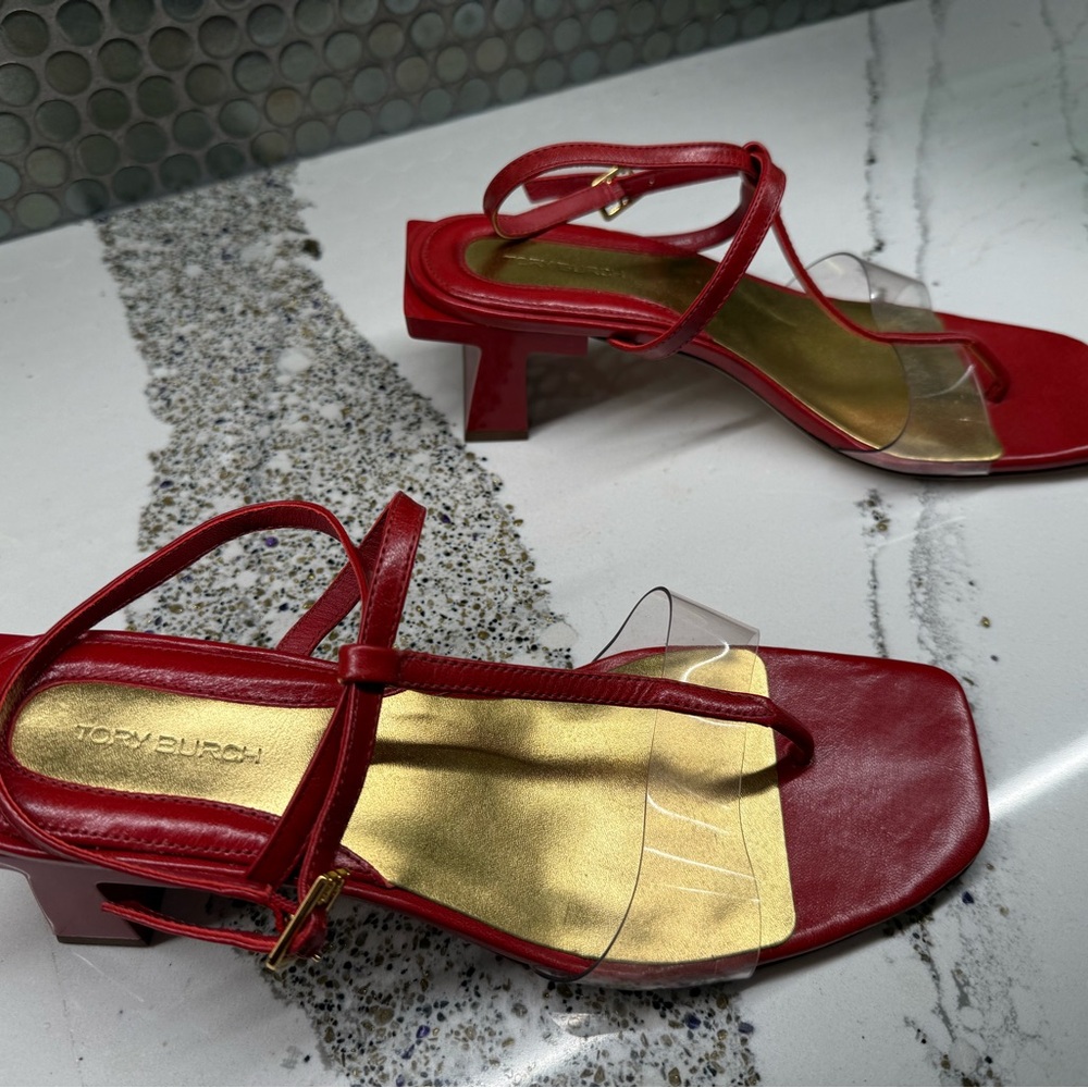 Tory Burch Red and Clear Heeled Sandals - Never Worn